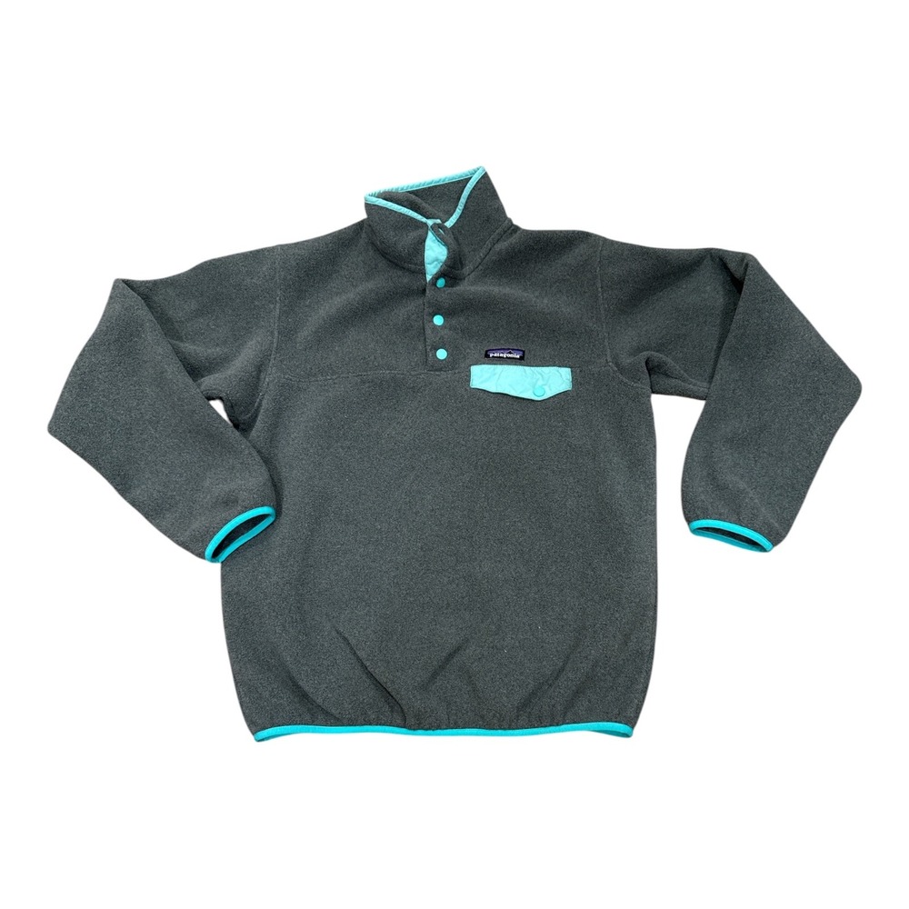 Patagonia Synchilla Snap-T Fleece Pullover Grey Turquoise Blue Mens Medium M